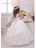 Lace Tulle V Back Long Princess Flower Girl Dress
